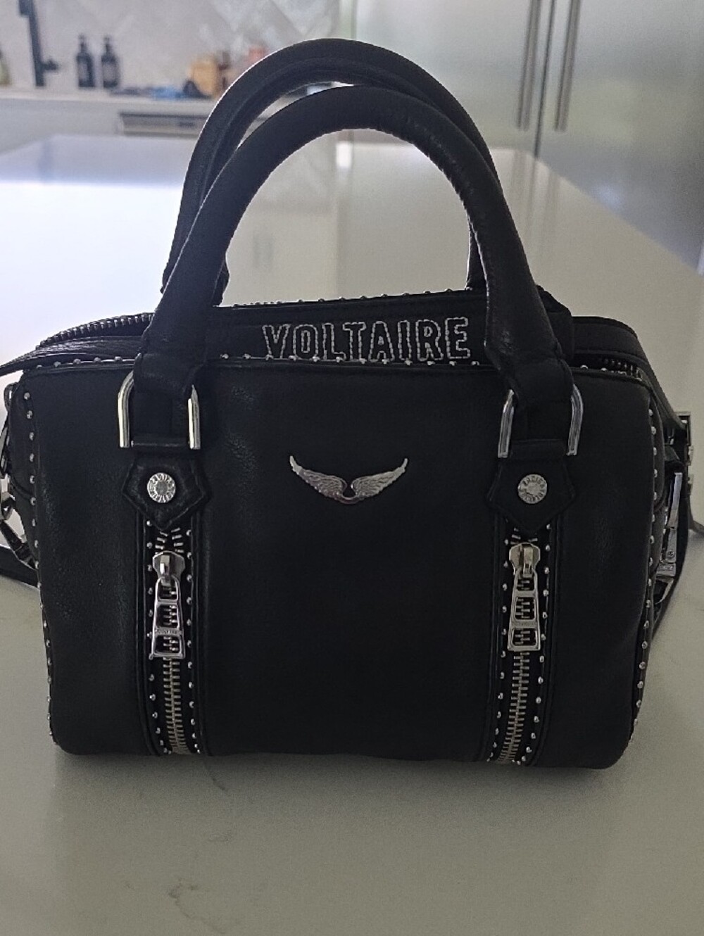 Zadig & Voltaire Black Leather Satchel with Studs and Wing Emblem - Picture 4 of 6